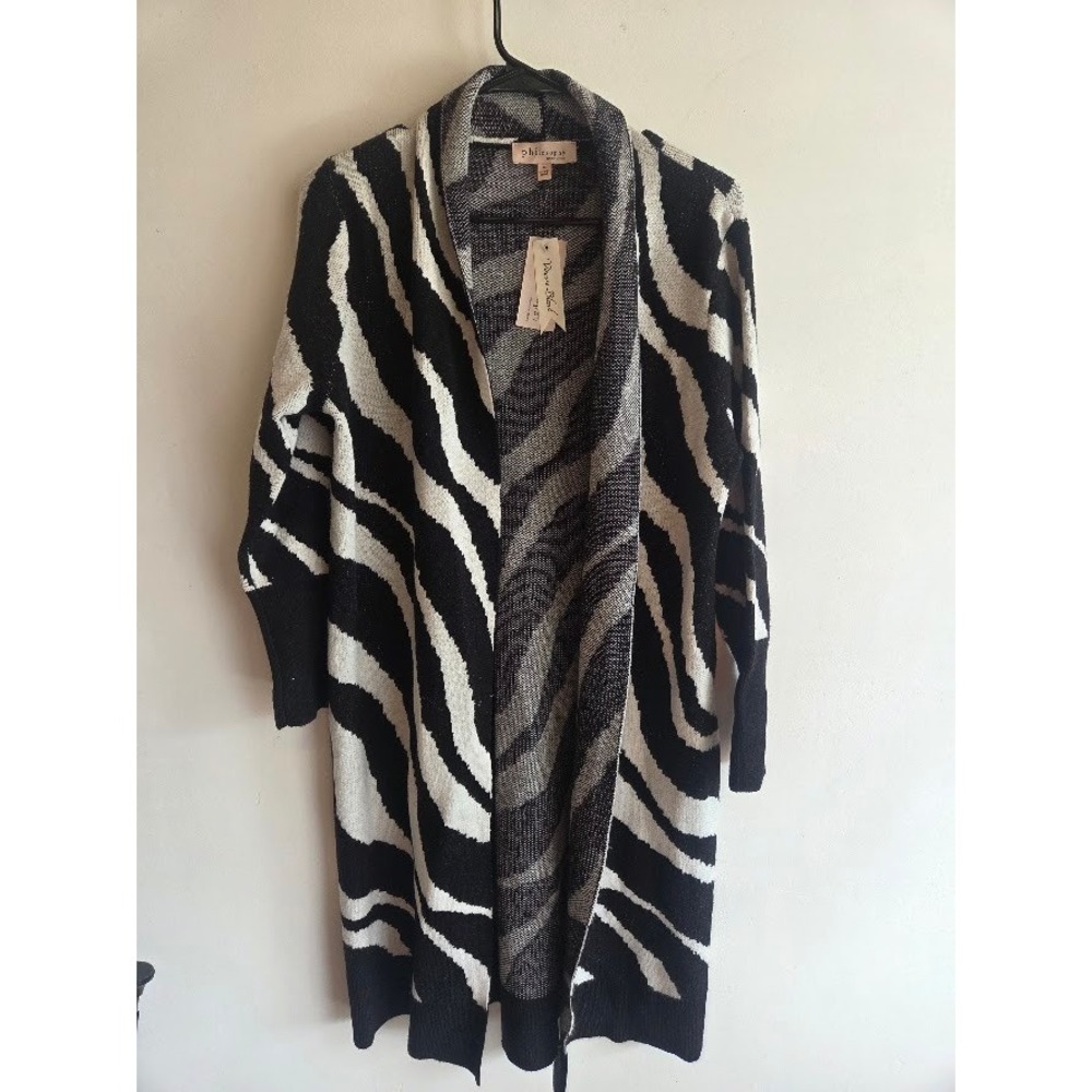 Philosophy Republic Clothing Zebra Print Long Cardigan Viscose Blend  M